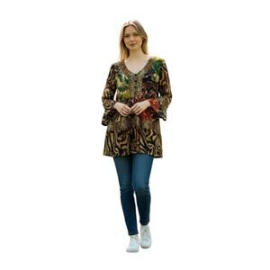 Calessa Womens Size M Knit Mixed Media Patchwork V-Neck 3/4 Sleeve Tunic Layered